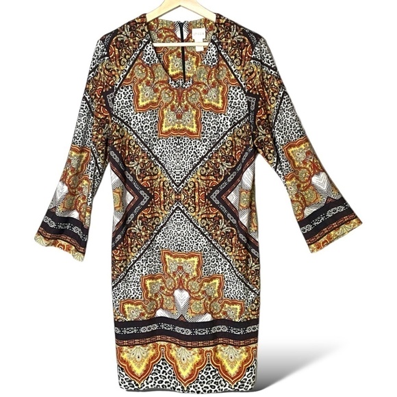 CHICO’S Animal Paisley Medallion Dress Bracelet Flared Long Sleeve US Sz L - Picture 3 of 10